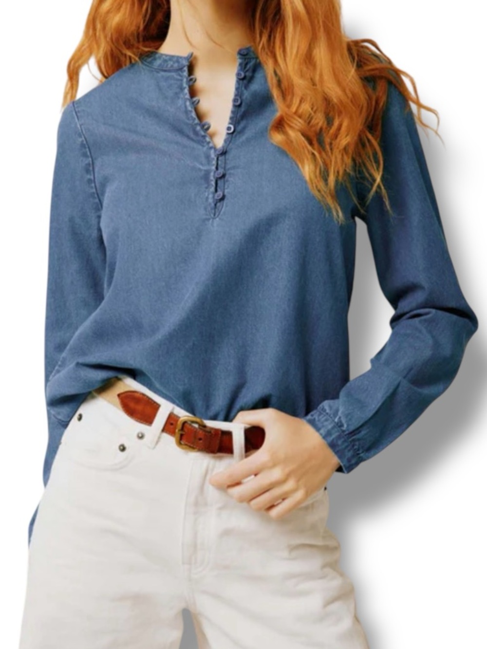 Beaufort and Blake Coniston Mid Wash Denim Nehru Shirt Size Medium NWT